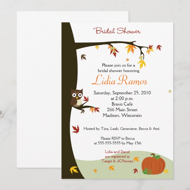 Invitación Ducha nupcial del tema del otoño (Anverso / Reverso)