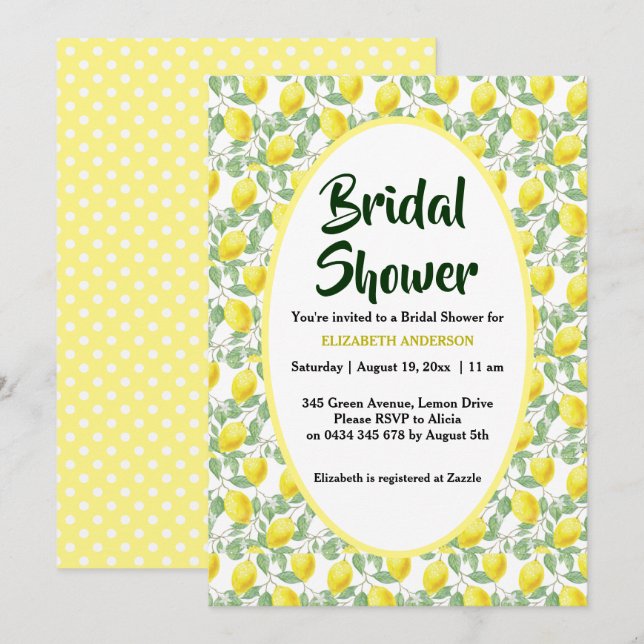 Invitación Ducha nupcial del verde amarillo del árbol de (Anverso / Reverso)