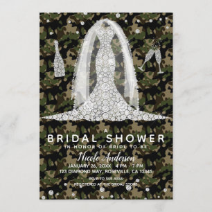 Invitación Ducha nupcial del vestido de boda de diamante de