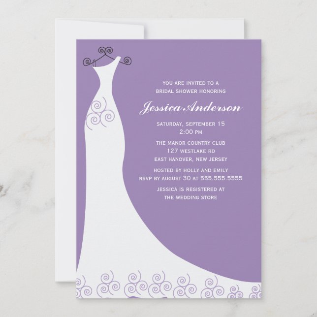 Invitación Ducha nupcial del vestido de boda de la lila (Anverso)