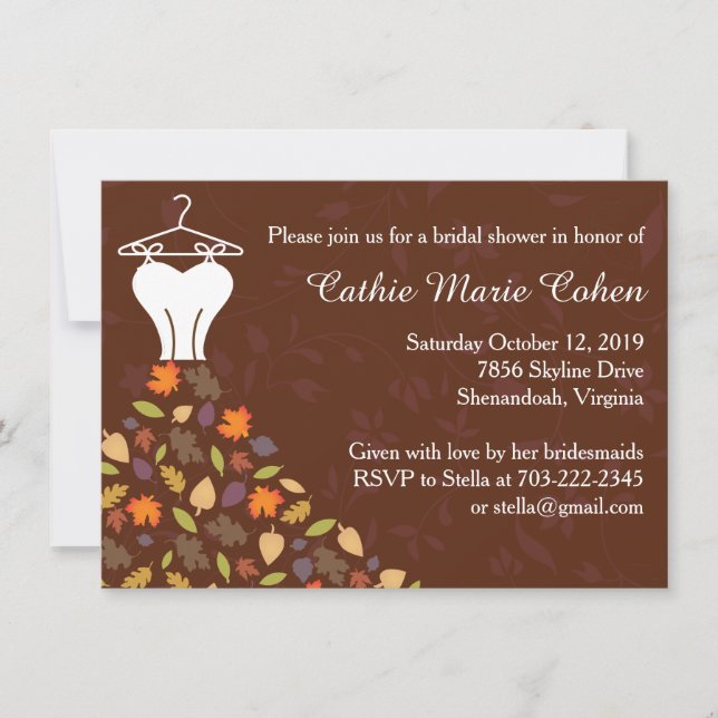 Invitación Ducha nupcial del vestido de boda de las hojas de (Anverso)