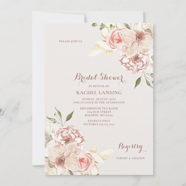 Invitación Ducha nupcial diurna y Rosa (Anverso)