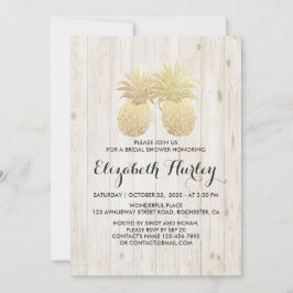 Invitación Ducha nupcial Dorada Pineapple Pareja Rústica Made