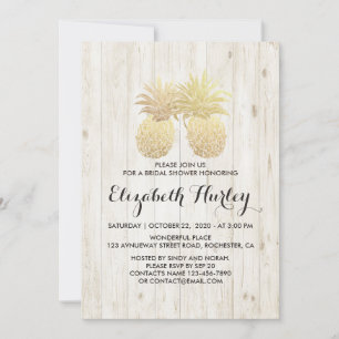 Invitación Ducha nupcial Dorada Pineapple Pareja Rústica Made