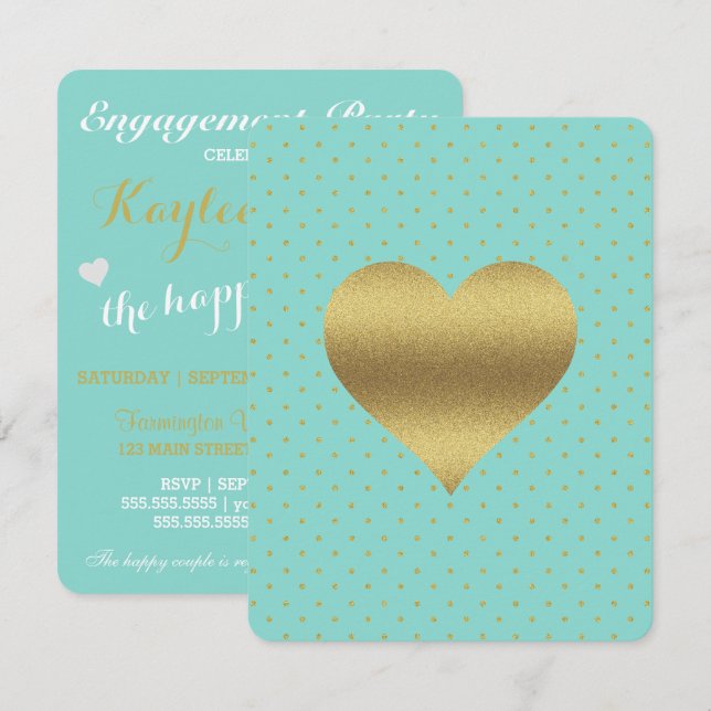 Invitación Ducha nupcial dorada y Verde azulado pesos azules  (Anverso / Reverso)