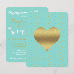 Invitación Ducha nupcial dorada y Verde azulado pesos azules
