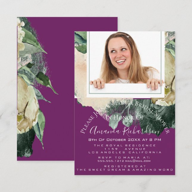 Invitación Ducha nupcial Dulce 16ª foto Marsala Mint Floral (Anverso / Reverso)