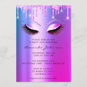 Invitación Ducha nupcial Dulce 16º Purpurina Perforaciones oc