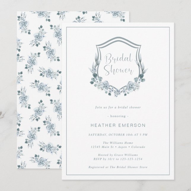 Invitación Ducha Nupcial Dusty Blue (Anverso / Reverso)