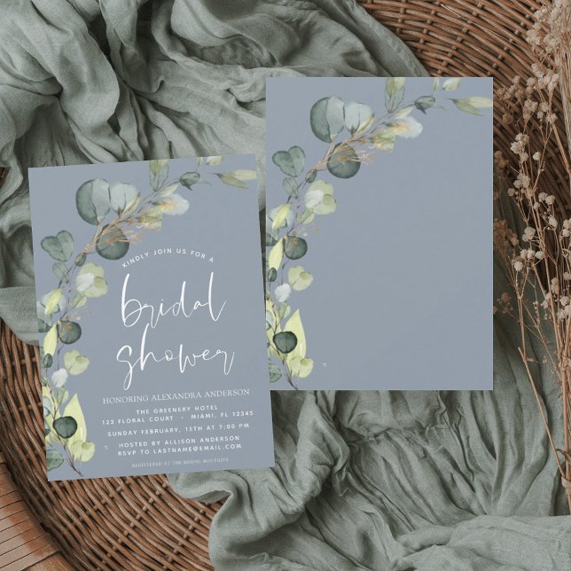 Invitación Ducha nupcial Dusty Blue Greenery Eucalyptus (Subido por el creador)