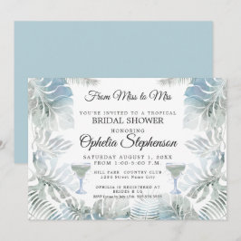 Invitación Ducha nupcial Dusty Blue Watercolor Leafy Tropical