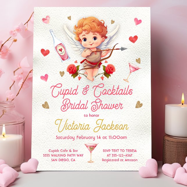 Invitación Ducha nupcial El día de San Valentín cupido y cóct (Subido por el creador)