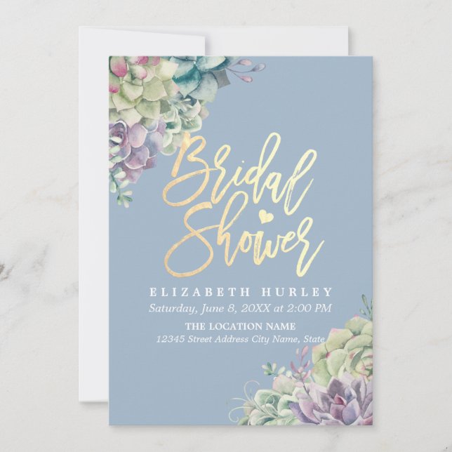 Invitación Ducha nupcial Elegante Acuarela Suculentas Plantas (Anverso)