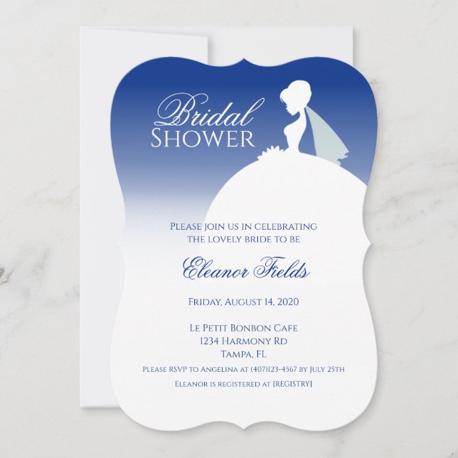 Invitación Ducha nupcial elegante azul de la Marina (Anverso)