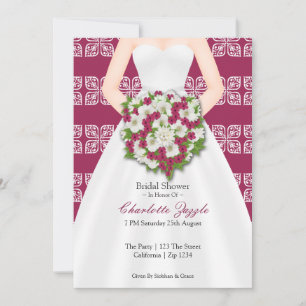 Invitación Ducha nupcial Elegante Boda Vestido Cerise Flores