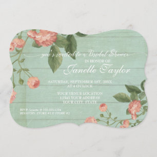 Invitación Ducha nupcial Elegante Bonito de madera Vintage Fl