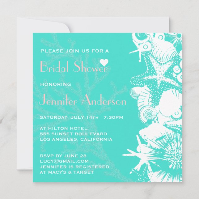 Invitación Ducha nupcial elegante de los Seashells verde (Anverso)