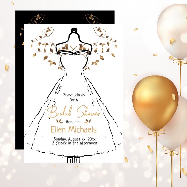 Invitación Ducha nupcial Elegante Fiesta blanco dorado negro (Bridal Shower Elegant Gold Black White Party Invitation)