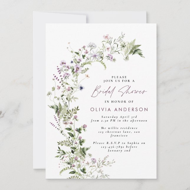 Invitación Ducha nupcial elegante flor silvestre verano (Anverso)