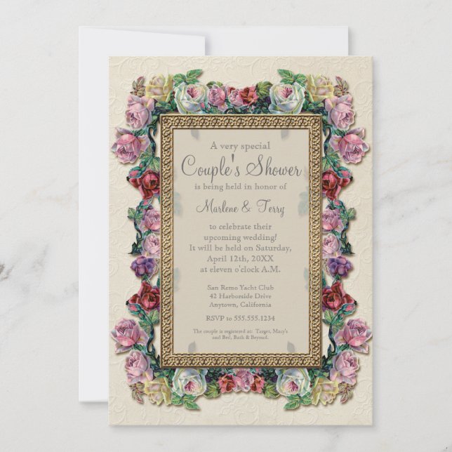 Invitación Ducha nupcial elegante formal floral del brocado (Anverso)