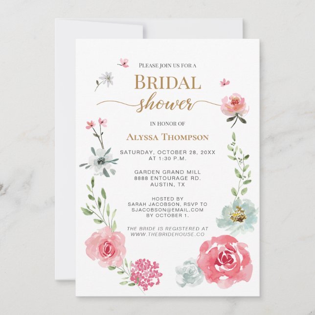 Invitación Ducha nupcial Elegante Jardín Flores acuáticas (Anverso)