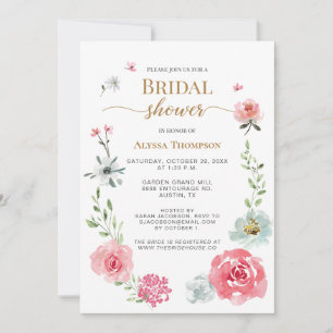 Invitación Ducha nupcial Elegante Jardín Flores acuáticas