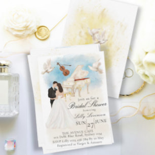 Invitación Ducha nupcial elegante Novia y Piano Groom Viol