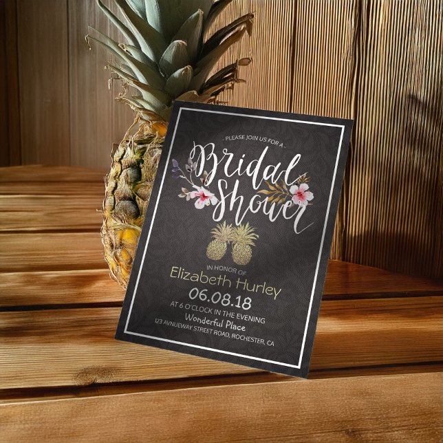 Invitación Ducha nupcial Elegante Pareja de Piña de Oro Negro (Subido por el creador)