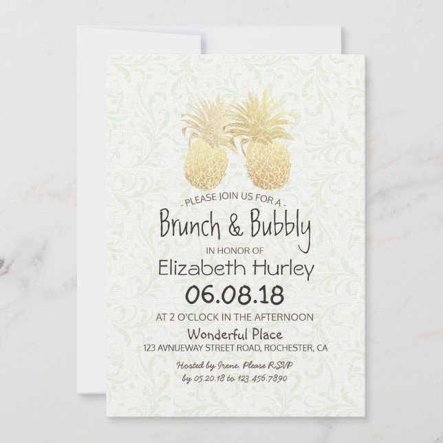 Invitación Ducha nupcial Elegante Relieve metalizado dorado P (Anverso)