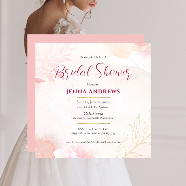 Invitación Ducha nupcial Elegante rosa y oro (Bridal Shower Elegant Pink and Gold Invitation)
