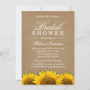 Invitación Ducha nupcial Elegante Rústico Sunflower Linen Kra