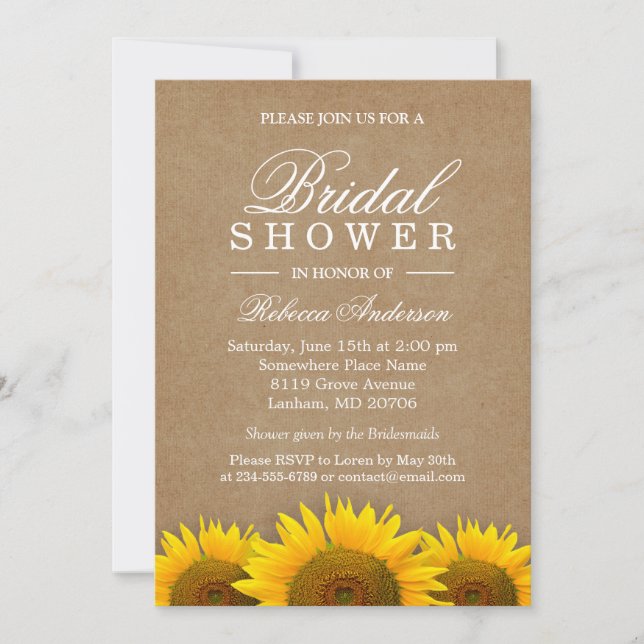 Invitación Ducha nupcial Elegante Rústico Sunflower Linen Kra (Anverso)