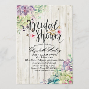 Invitación Ducha nupcial Elegante Suculentas Plantas Madera R