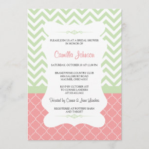 Invitación Ducha nupcial elegante verde y rosada moderna de