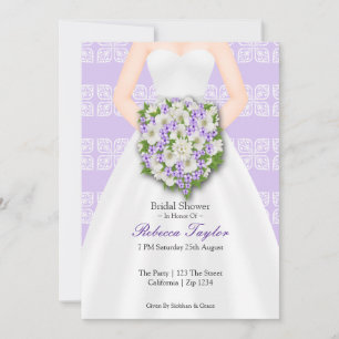 Invitación Ducha nupcial Elegante Vestido De Boda Flores Lila