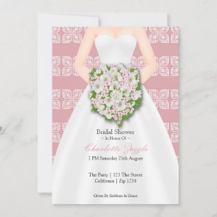 Invitación Ducha nupcial Elegante vestido de novia Flores ros