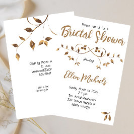 Invitación Ducha nupcial Elegantes hojas de oro