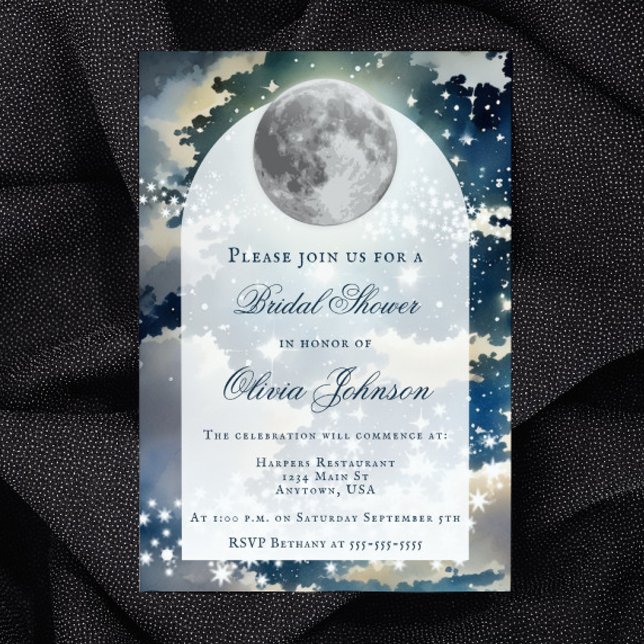Invitación Ducha nupcial en el cielo nocturno (Lunar Night Sky Bridal Shower Invitation)