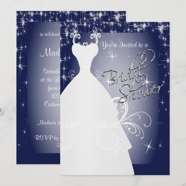 Invitación Ducha nupcial en la noche nupcial azul estrellada  (Anverso / Reverso)