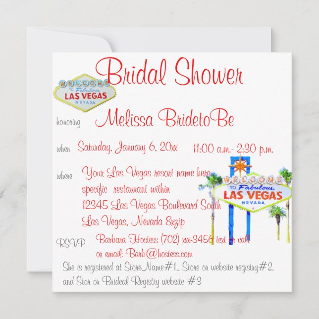 Invitación Ducha nupcial en Las Vegas (Anverso)