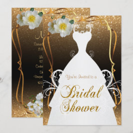 Invitación Ducha nupcial en purpurina del oro y flores