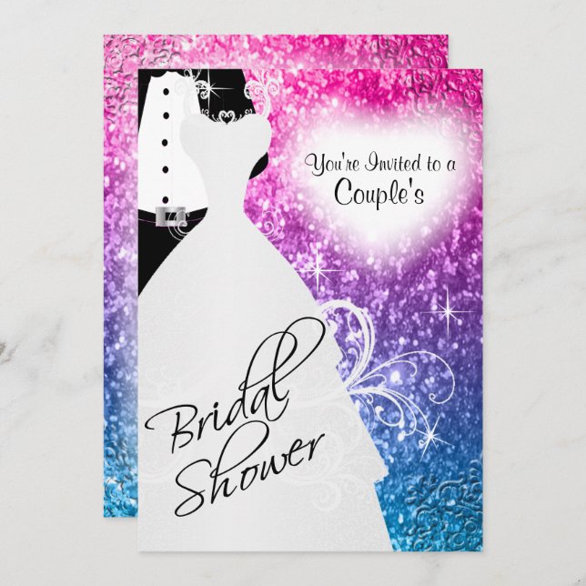 Invitación Ducha nupcial en un elegante color Purpurina (Anverso / Reverso)