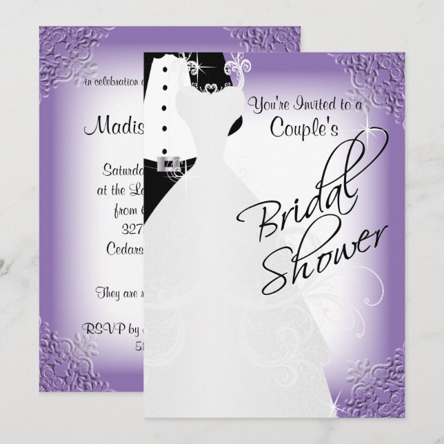 Invitación Ducha nupcial en un elegante morado (Anverso / Reverso)