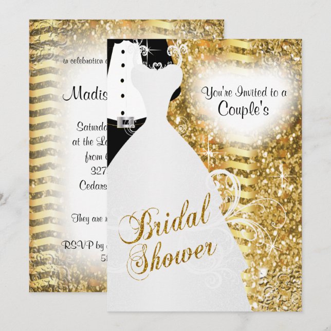 Invitación Ducha nupcial en un elegante Purpurina de oro (Anverso / Reverso)