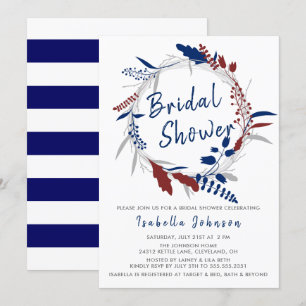Invitación Ducha nupcial en una fantástica corona floral azul