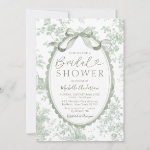 Invitación Ducha Nupcial en Verde Salvia Chinoiserie Floral T