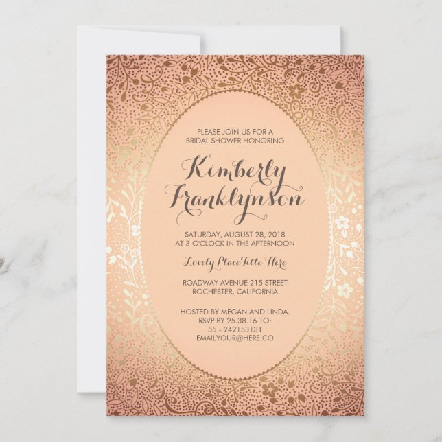 Invitación Ducha nupcial - Engranaje Rubor y cosecha dorada f (Anverso)