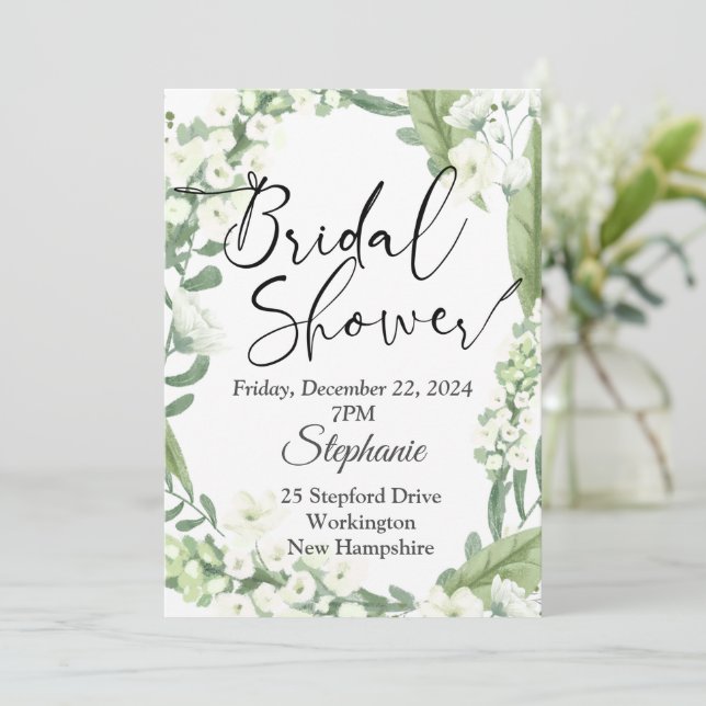 Invitación Ducha nupcial, entorno floral verde (Anverso de pie)