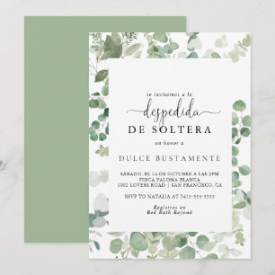 Invitación Ducha nupcial española de eucalipto verde minimali