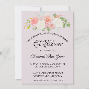 Invitación Ducha nupcial española Rubor Floral de marfil rosa